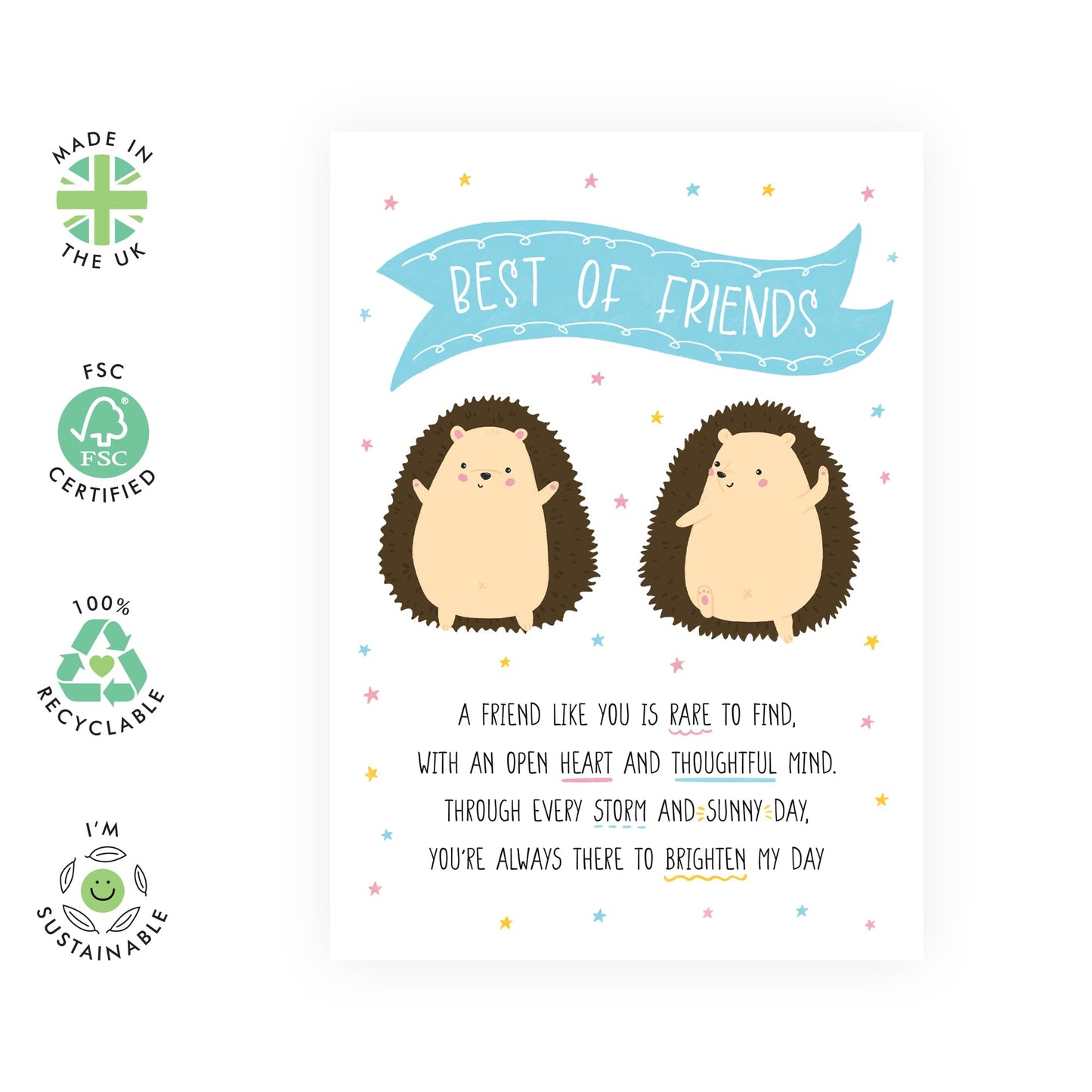 BFF Birthday Card - 'Hedgehog Best Friends' - Gifts for Best Friends, Besties, BFF,Girlfriends, Sister, Sis, Gals, Partners, Bruv, Mate - Heart Warming Message - Comes with Fun Stickers
