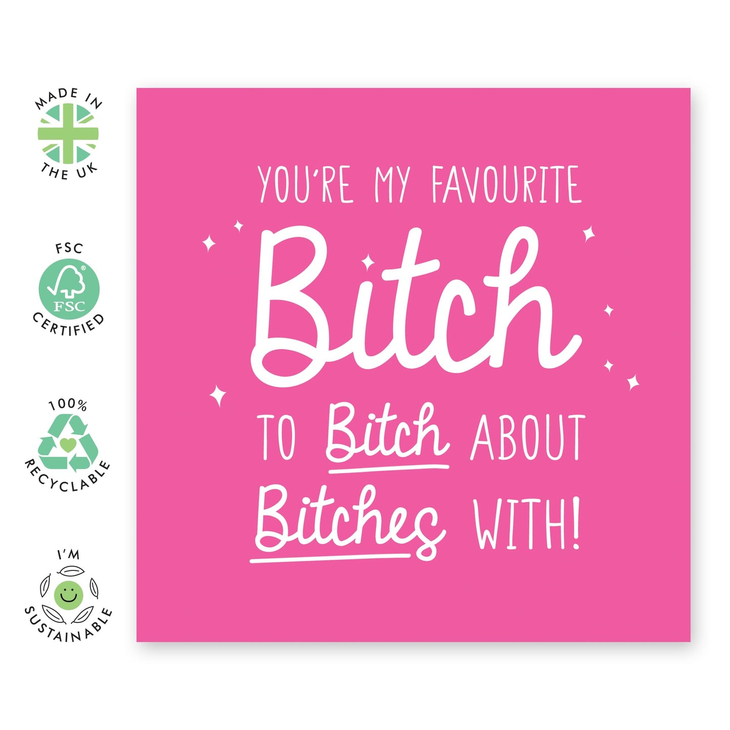 Funny Happy Birthday Card - 'Favourite B*tch Sparkles' - Gifts for Gifts for Girlfriends, Gals, Besties, Best Friend, BFF Sisters, Siblings, Her, Girls - Gossips - Comes with Fun Stickers