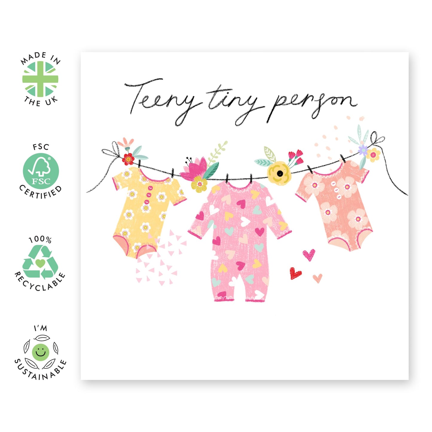 Baby Shower Card - Teeny Tiny Person - Cute Greeting Cards For New Baby Girl - Congratulations New Dad And Mum To Be Card - Newborn Baby Welcome Home - Comes With Stickers - By Central 23