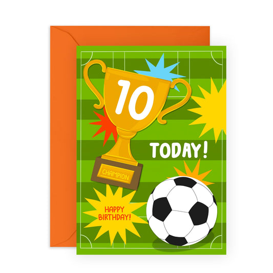 Boys Birthday Cards 10 Year Old - Childrens Football Birthday Age 10 - Tenth Bday Gifts For Grandson Nephew - Football - Happy 10th Birthday Cards For Kids - Comes With Fun Stickers By Central 23
