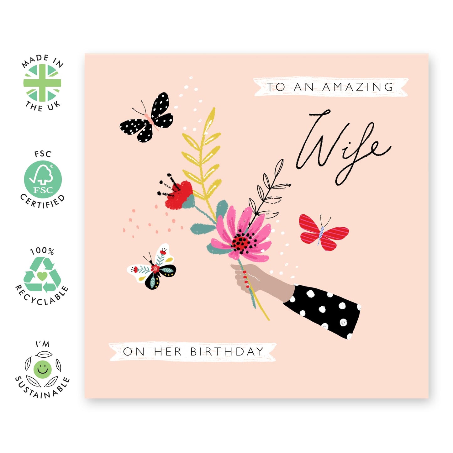 Floral Birthday Card For Wife - I Love You Card For Her - Sweet Flower Cards For Women - Heartfelt Wife Gifts - Comes With Cute Stickers By Central 23