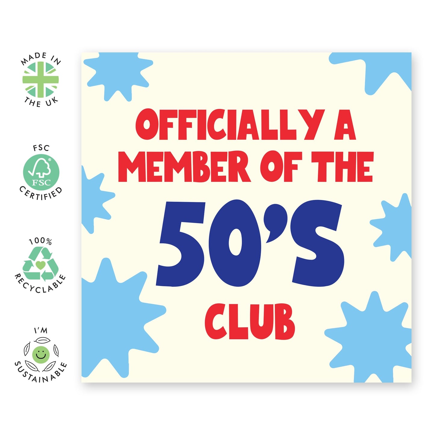 50th Birthday Card For Men Women - 50's Club - Wife Husband Birthday Greeting Card - Happy Fiftieth Birthday Cards For Male Female Friends - Comes With Fun Stickers By Central 23