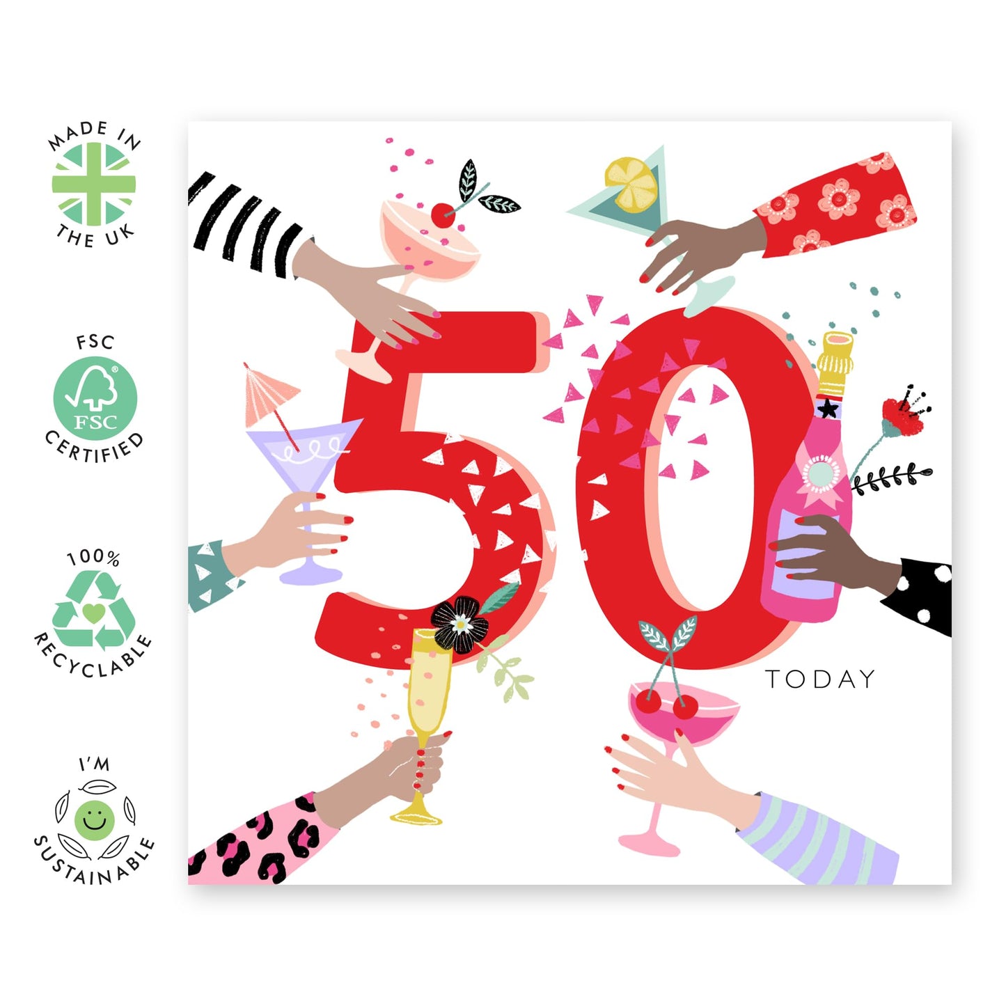 50th Birthday Card For Mummy - 50th Drinks - Mum Birthday Card - Wife - Happy Fiftieth Birthday Greeting Card Female Friend - From Son Daughter - Comes With Fun Stickers By Central 23