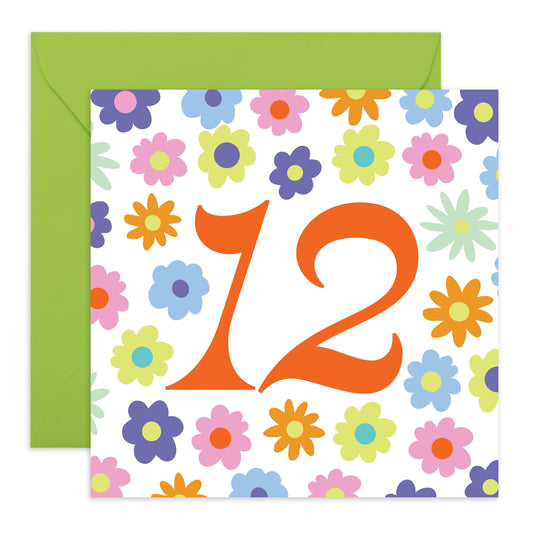 Happy 12th Birthday Card For Girls - Rainbow Floral 12 - 12th Bday Card For Niece - Gifts For Twelveth Year Old Daughter - Gift For Kids - Comes With Fun Stickers - By Central 23