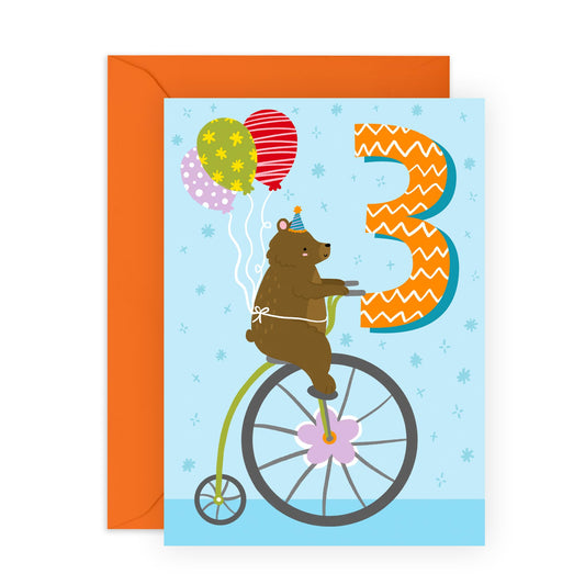 3rd Birthday Card Boys Girls - Bear Age 3 Birthday - Baby Milestone Cards Age Three - Third Birthday Cards - Animal - Gifts For Son Daughter Niece Nephew - Comes With Stickers By Central