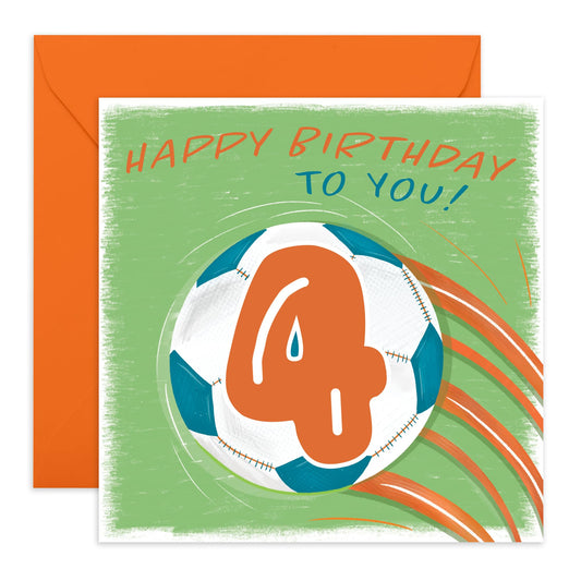 Happy 4th Birthday Card Boy Girl - Football Birthday Cards For Kids Toddler Grandson - Fourth Bday Card For Him Four Year Old - Comes With Cute Stickers By Central 23