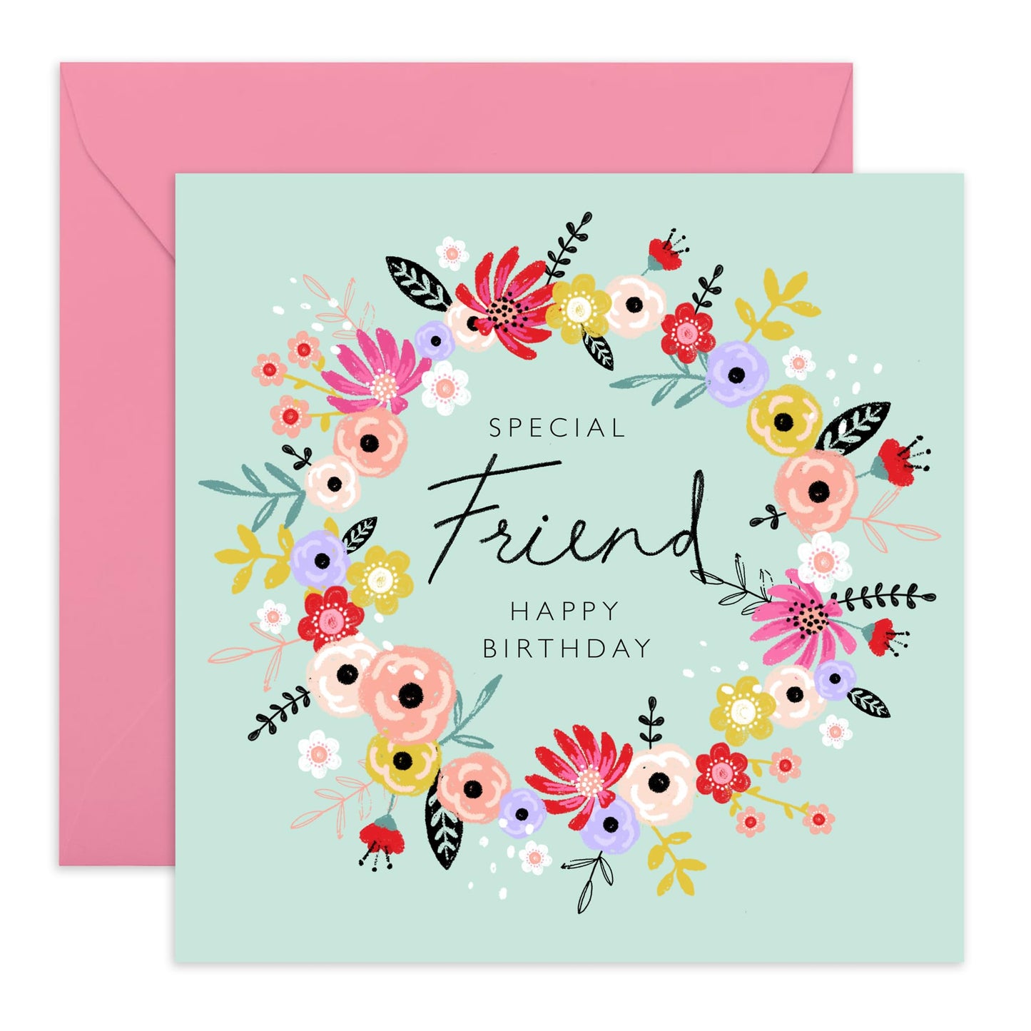 Floral Cards For Friends - Flower Birthday Card For Friend - Gifts For Her Women Female - Pretty Greeting Cards For Her - Comes With Cute Stickers - By Central 23