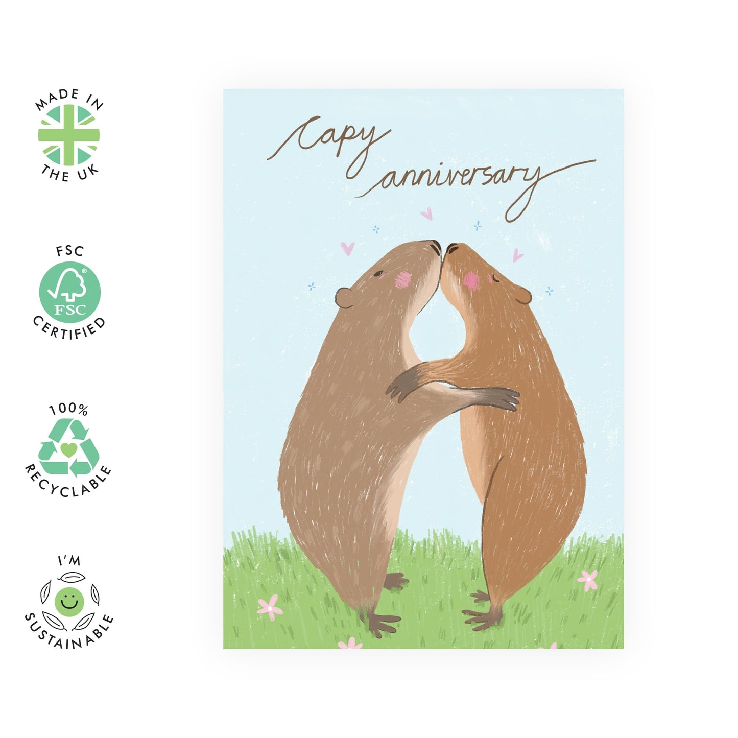Kissing Anniversary Day Card - 'Capy Anniversary' - Gifts for Him, Her, Husband, Wife, Spouse, Girlfriend, Boyfriend - Romance - Comes with Fun Stickers