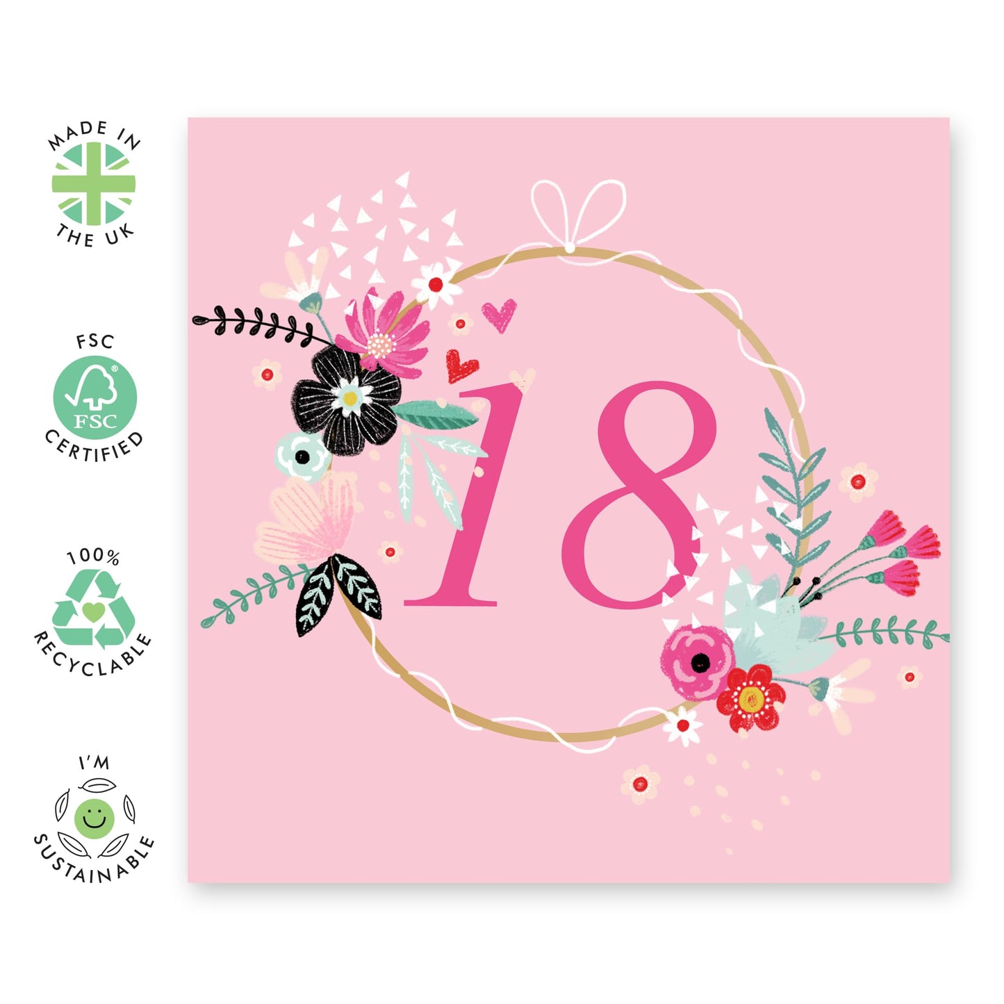Pink Birthday Card For Women Age 18 - Elegant Floral Greeting Cards For Her Eighteenth Bday - Happy 18th Birthday Cards For Girls Sister Daughter Niece - Comes With Stickers By Central 23