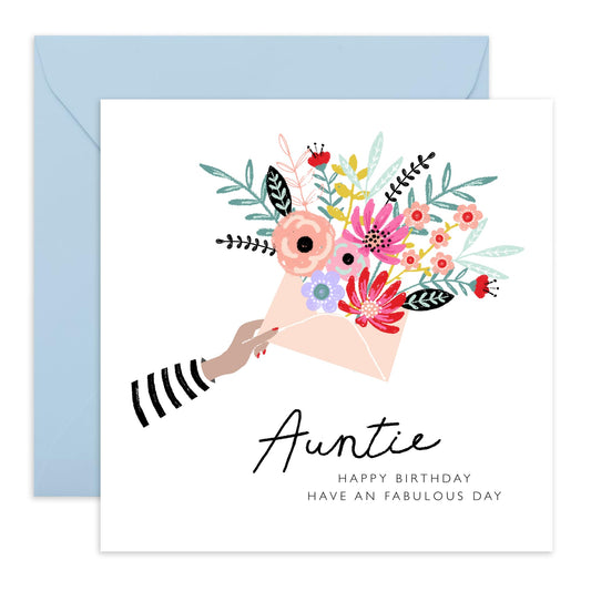 Happy Birthday Card For Aunt - Have A Fabulous Day - Auntie Birthday Card For Her - Flower Bouquet Greeting Cards For Female - Sweet Floral Gifts For Women - Comes With Stickers By Central 23