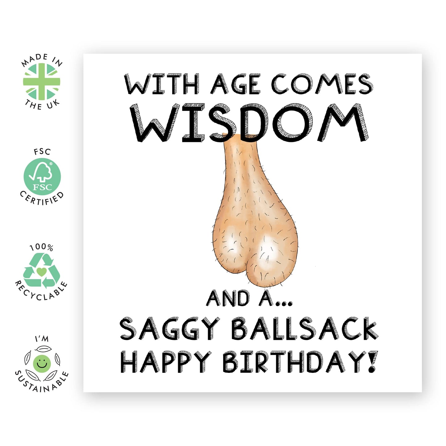 Rude Birthday Cards for Men - 'With Age Comes Wisdom' - Funny Dad Birthday Card - Husband Boyfriend - 40th 50th 60th - Gift for Grandad - Comes With Stickers - By Central 23