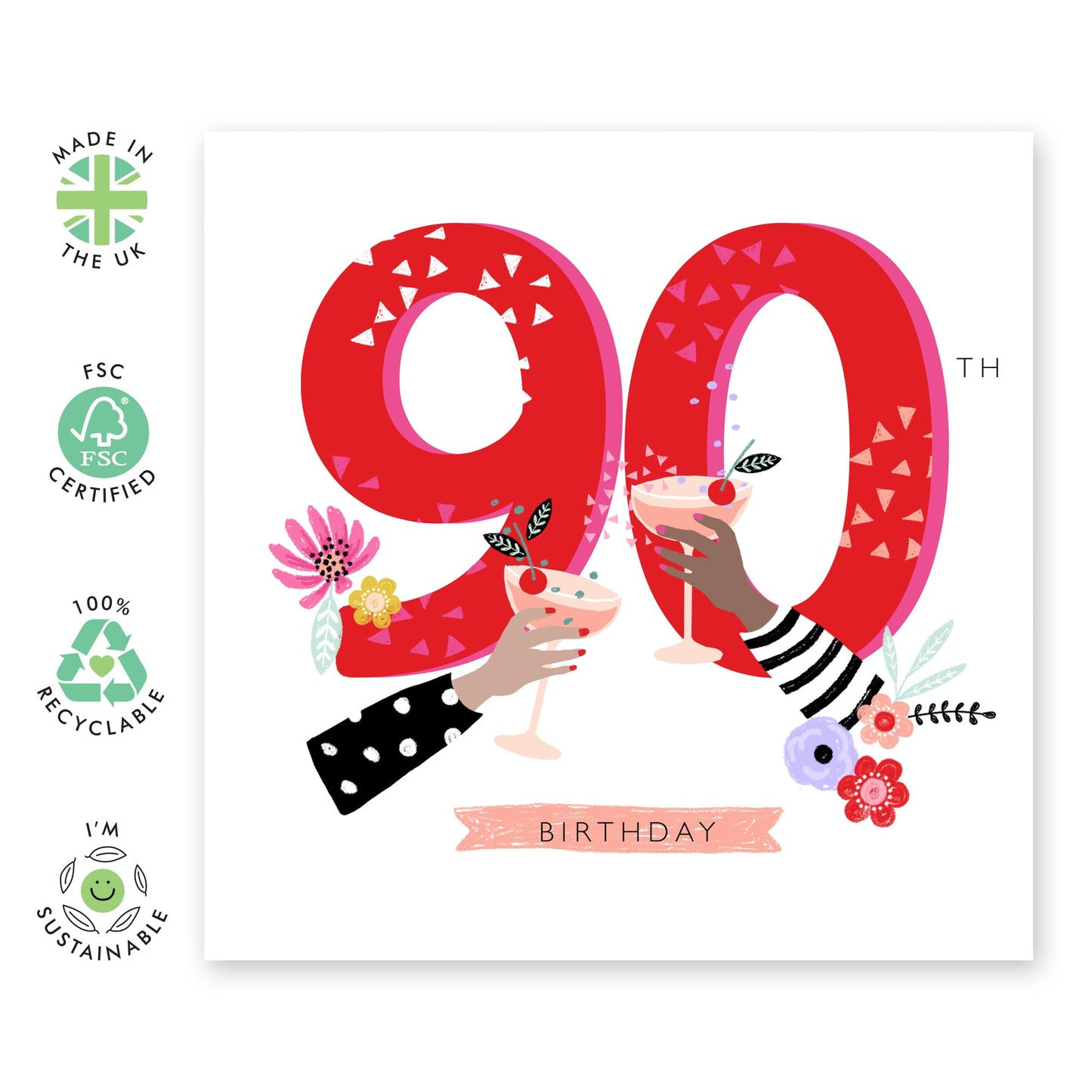 90th Birthday Card For Her - Elegant Ninetieth Birthday Cards For Women - Happy 90th Bday Gifts Aunt Mum Grandma Nan - Ninety Year Old - Comes With Fun Stickers - By Central 23