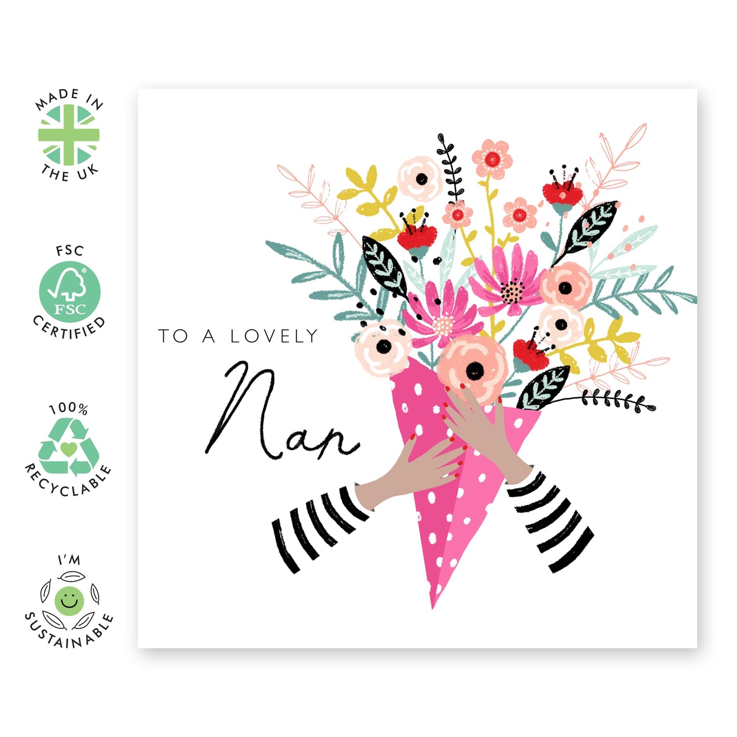 Nan Birthday Card For Women - Floral Bouquet Card For Her - Pretty Greeting Cards - Happy Birthday Card For Nana Granny Grandmother - Flower Card Gifts - Comes With Stickers By Central 23