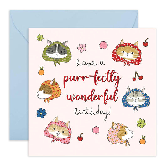 Cat Birthday Cards For Women - Purr-fectly Wonderful Birthday - Happy Birthday Card From The Cat - Gifts For Cat Mum - Greeting Cards For Women Female Friend - Comes With Stickers - By Central 23