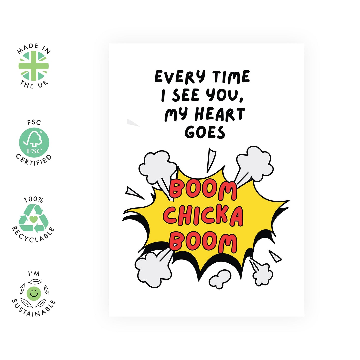 Valentines Cards For Boyfriend Girlfriend - Heart Goes Boom Chicka Boom - Funny Anniversary Cards For Couples - Wedding Anniversary Card For Wife Husband - Comes With Stickers By Central 23