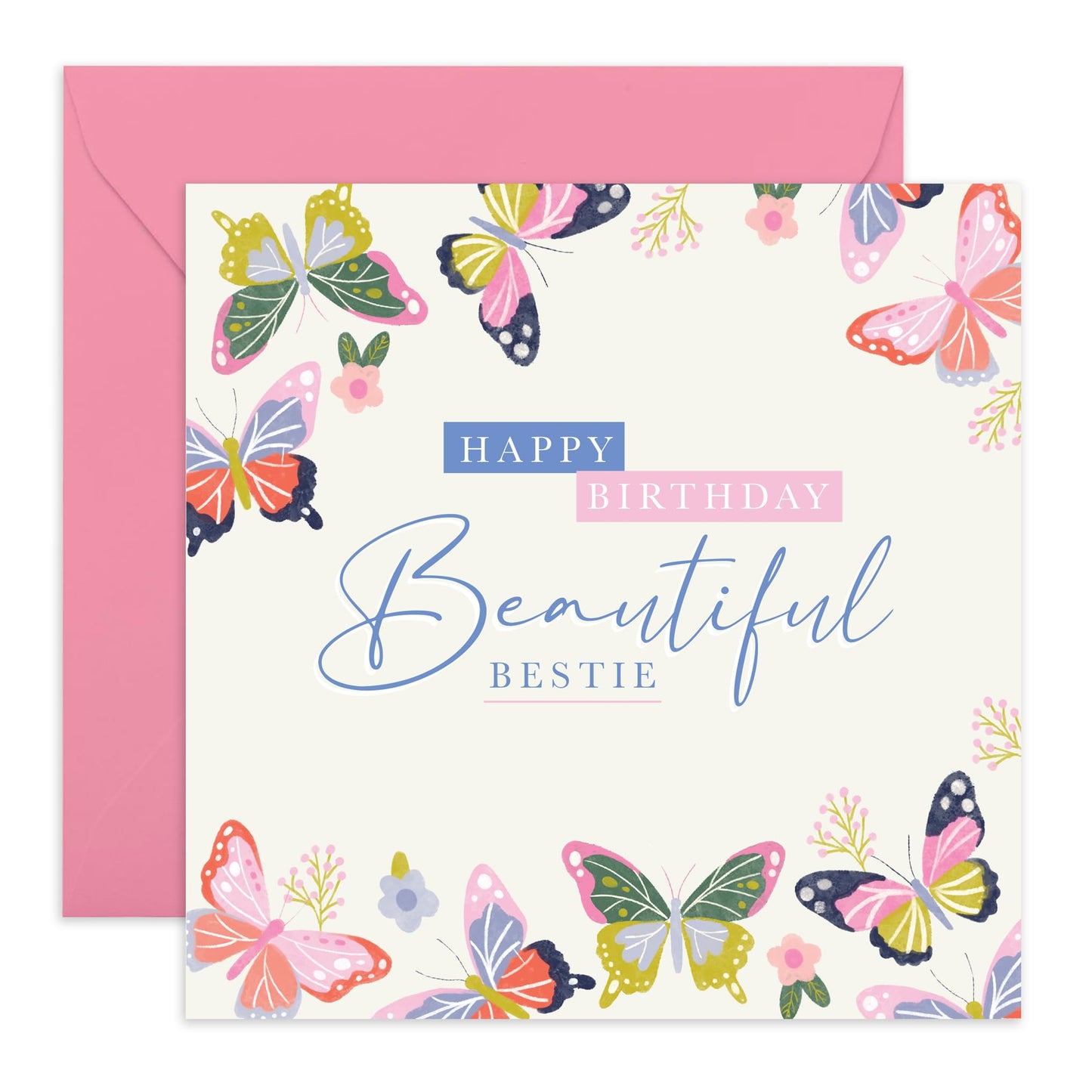 Birthday Card For Friends - 'Happy Butterfly Beautiful Bestie' - Gifts for Best Friend, Her, Women, Ladies, Gal, Sis - Friendship - Comes with Fun Stickers