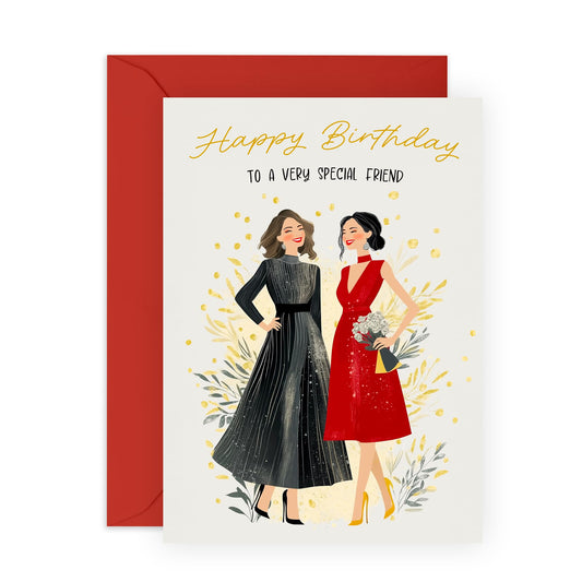 Cute Birthday Card for BFFs - "Birthday Friend" - Presents for Her, Besties, Ladies, Gilfriend, Sister, Women, Colleagues - Sassy and Fabulous - Comes with Fun Stickers