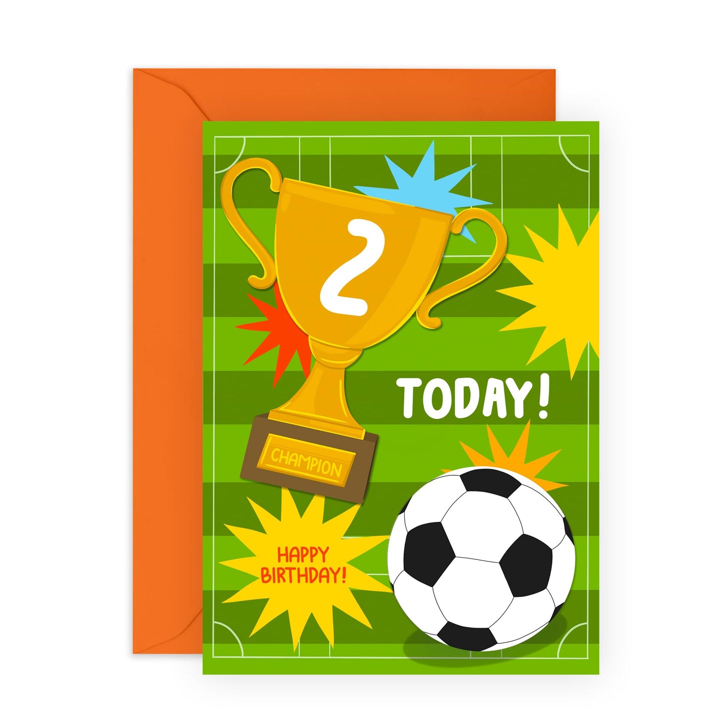 2nd Birthday Card For Kids - Childrens Football Birthday Age 2 - Boys Birthday Cards Second Bday - Gifts For Him Son Nephew Grandson - Toddler - Comes With Fun Stickers By Central 23