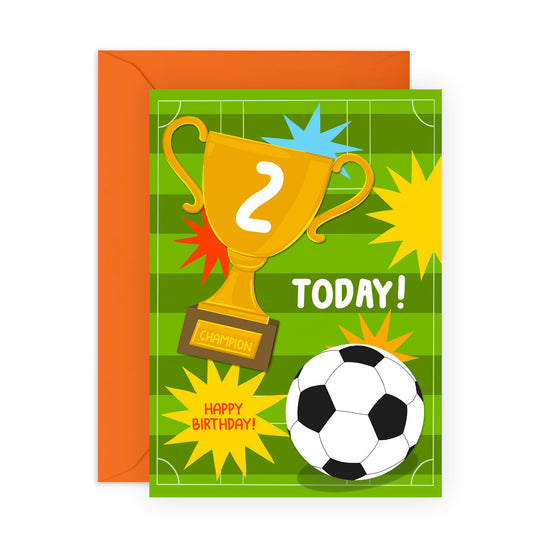 2nd Birthday Card For Kids - Childrens Football Birthday Age 2 - Boys Birthday Cards Second Bday - Gifts For Him Son Nephew Grandson - Toddler - Comes With Fun Stickers By Central 23