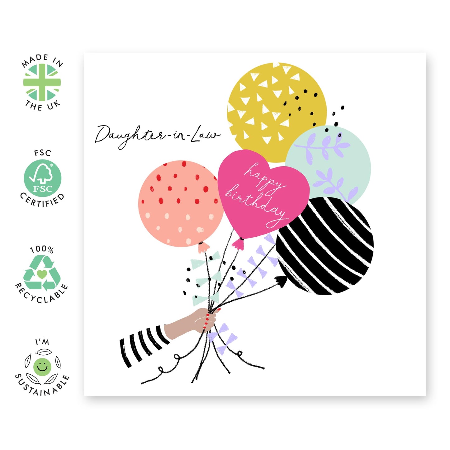 Daughter In Law Birthday Card For Her - Pretty Greeting Cards For Women - Party Balloons - Pretty Bday Gifts And Presents For Daughter-in-law - Comes With Cute Stickers - By Central 23