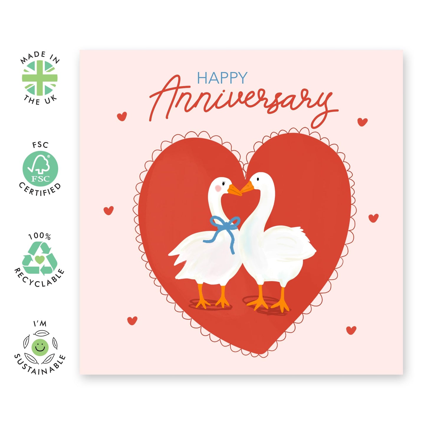Sweet Anniversary Card - 'Anniversary Geese' - Romantic Gifts for Husband, Wife, Married Couples, His, Her , Mum & Dad - Heart You - Comes with Fun Stickers
