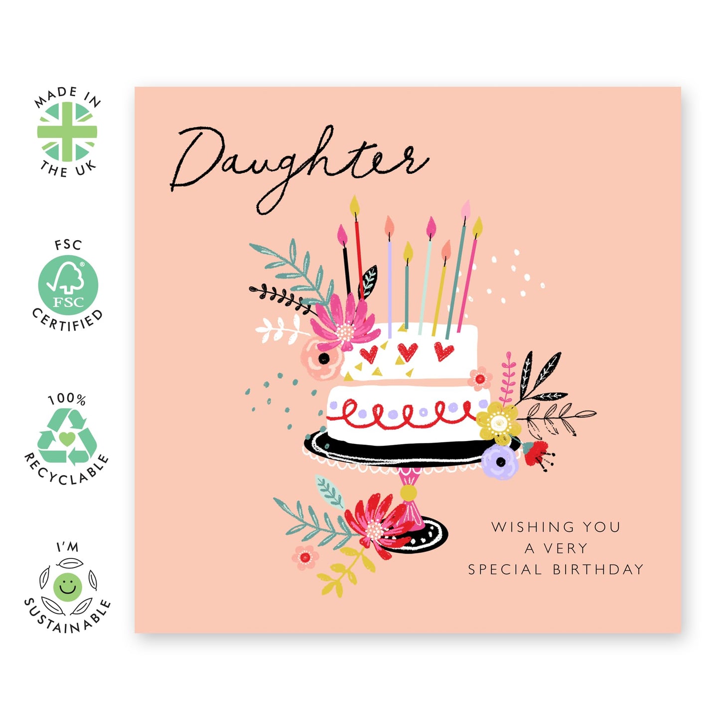 Daughter Birthday Cards For Her - Wishing You A Very Special Birthday - Bday Cakes And Candles - Sweet Greeting Cards For Her - Gifts For Girls Female Teens - Comes With Stickers By Central 23