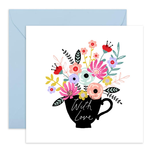 Love Cards For Her - With Love Teacup - Valentines Card Girlfriend - Mothers Day Card From Son Daughter - Wife Anniversary Card - Birthday Card For Women - Comes With Stickers By Central 23