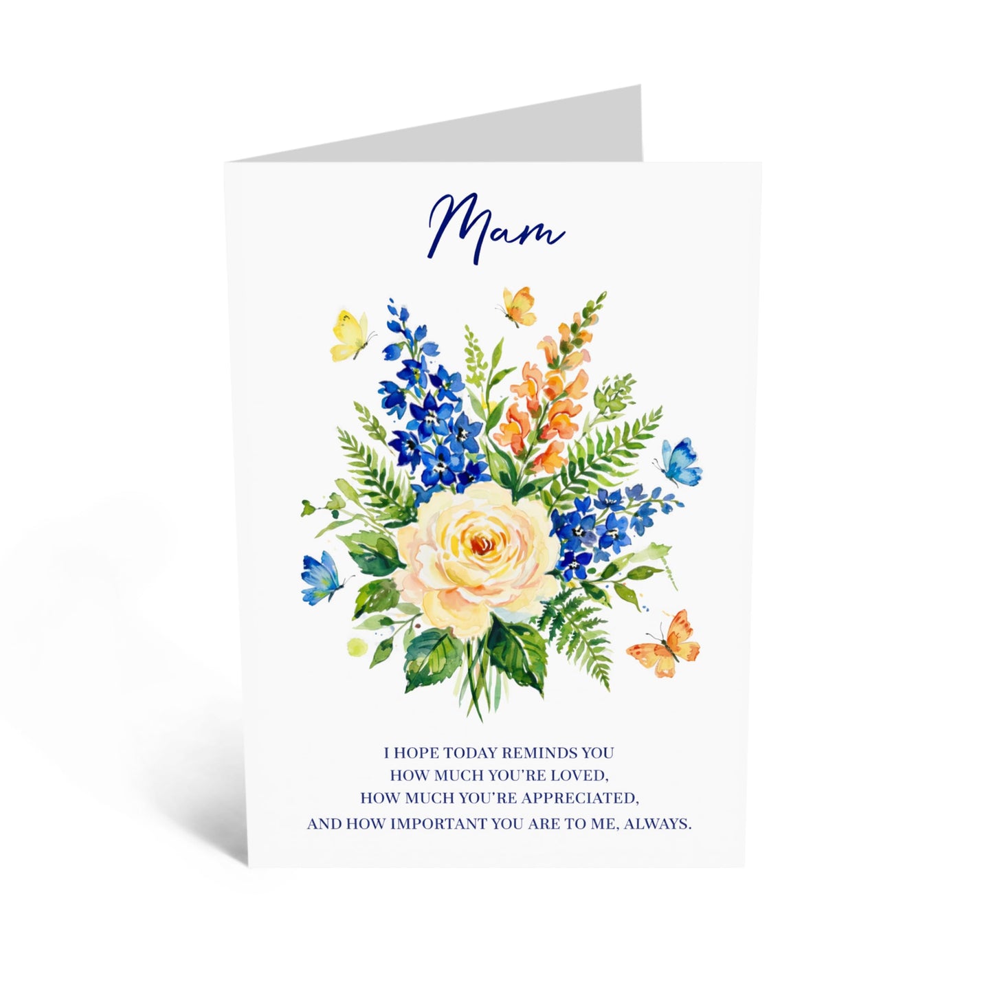 Mother’s Day Card for Mam - ‘How Much You’re Loved’ Elegant Floral Greeting Card - Beautiful Watercolor Bouquet for Mammy - Made in UK - Includes Premium White Envelope