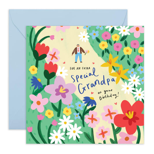 Grandpa Birthday Card For Him - Flower Path Grandpa - Happy Birthday Grandad Card - Floral Gifts For Grandfather Gram Pops - Comes With Cute Stickers By Central 23