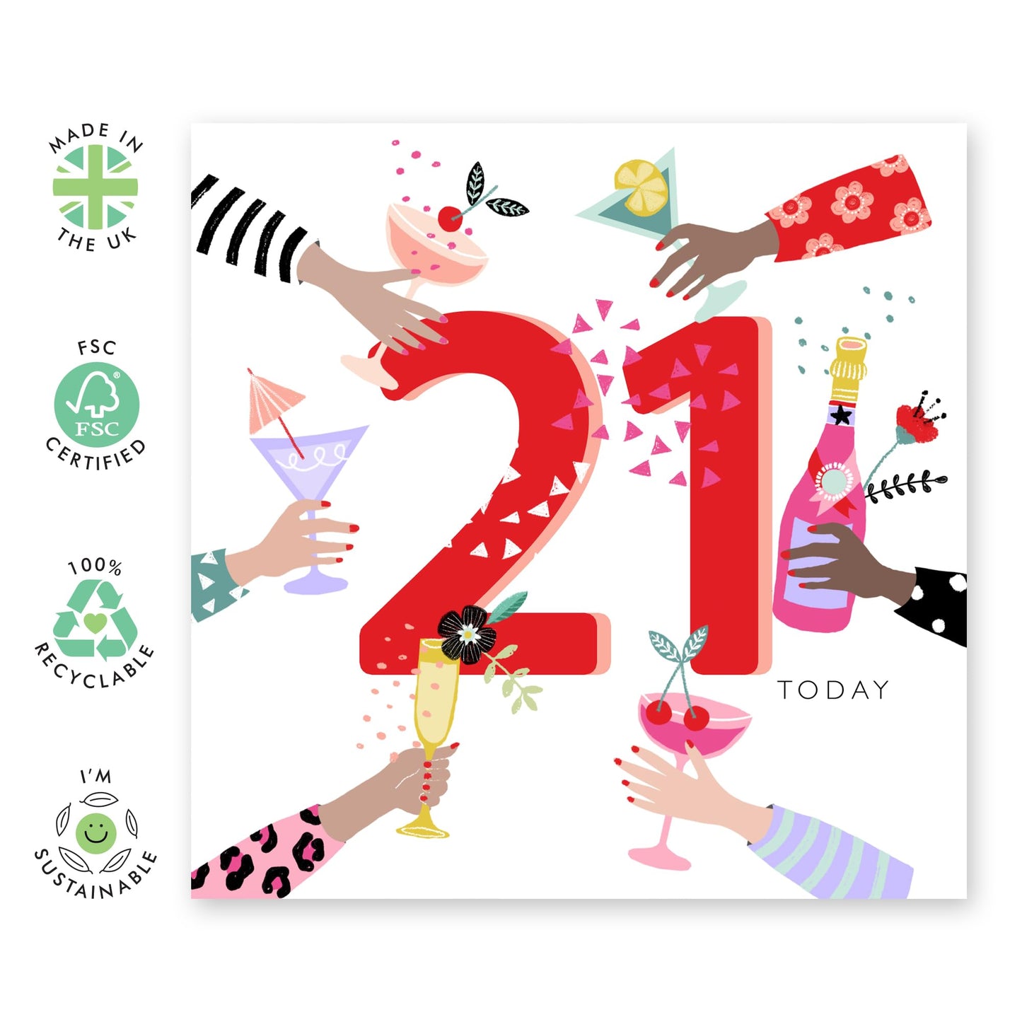 21st Birthday Card For Her - 21st Drinks - Birthday Card - Women Sister - Happy Twenty-first Birthday Card - Daughter Niece - Friend - Comes With Fun Stickers By Central 23