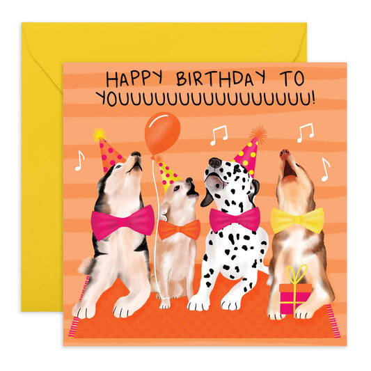 Singing Dogs Birthday Card - 'Birthday Dogs' - Gifts for Friend, Colleagues, Coworker, Brother, Sister - Party Time - Comes with Fun Stickers