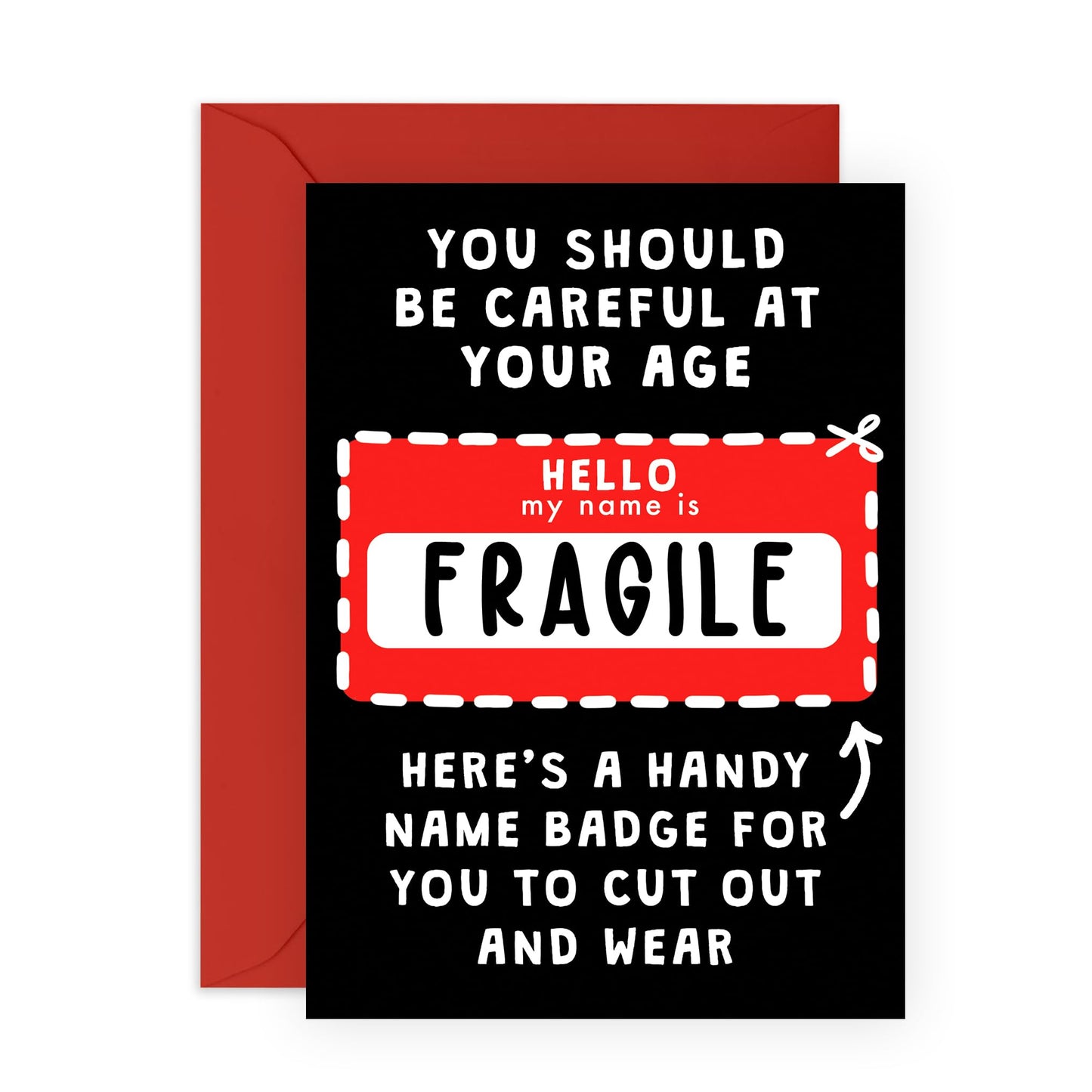 Funny Birthday Cards for Grandmother Nan Grandad - My Name is Fragile - Rude Greeting Cards for Uncle Mum Dad - Humour Jokes Sarcasm - Retirement Gifts for Him her - Comes With Stickers By Central 23