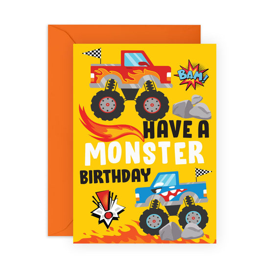 Birthday Greeting Card - 'HAVE A MONSTER BIRTHDAY' - Perfect for Adding a Roaring Good Time to Any Birthday - Ideal for Kids, Boys, Girls, and Monster Enthusiasts - Comes with Stickers By Central 23