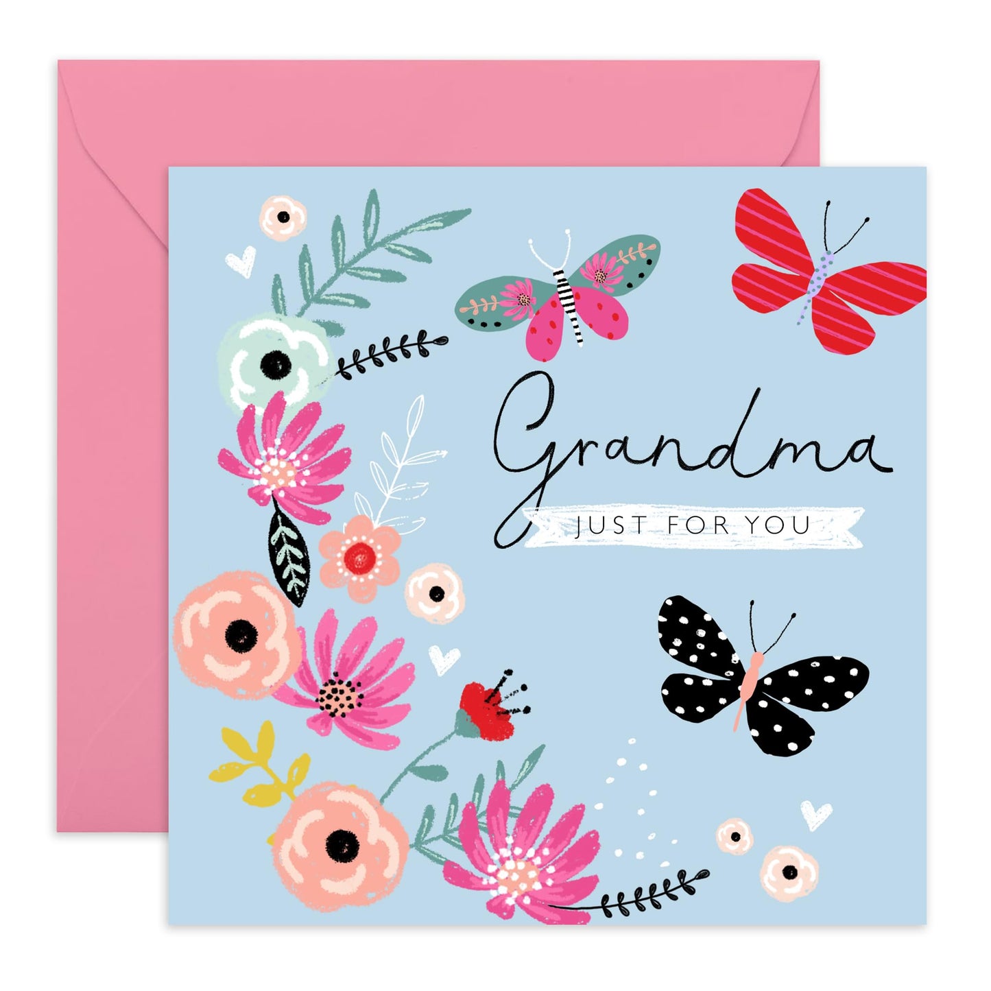 Central 23 Grandma Birthday Card - Butterflies Grandma Just For You - Pretty Greeting Cards For Grandmother - Flower - Nana Birthday Card For Her - Gifts For Women - Comes With Stickers By Central 23