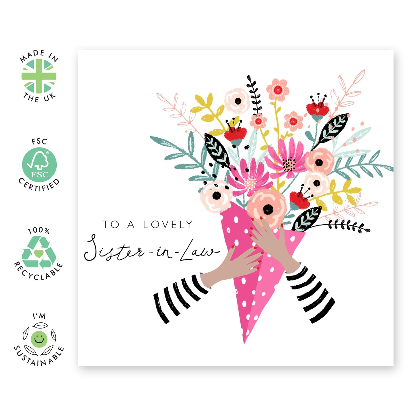 Sister In Law Birthday Card For Her - Flower Bouquet - Sweet Heartfelt Elegant Greeting Cards For Women Female - Gifts For Her - Comes With Fun Stickers By Central 23