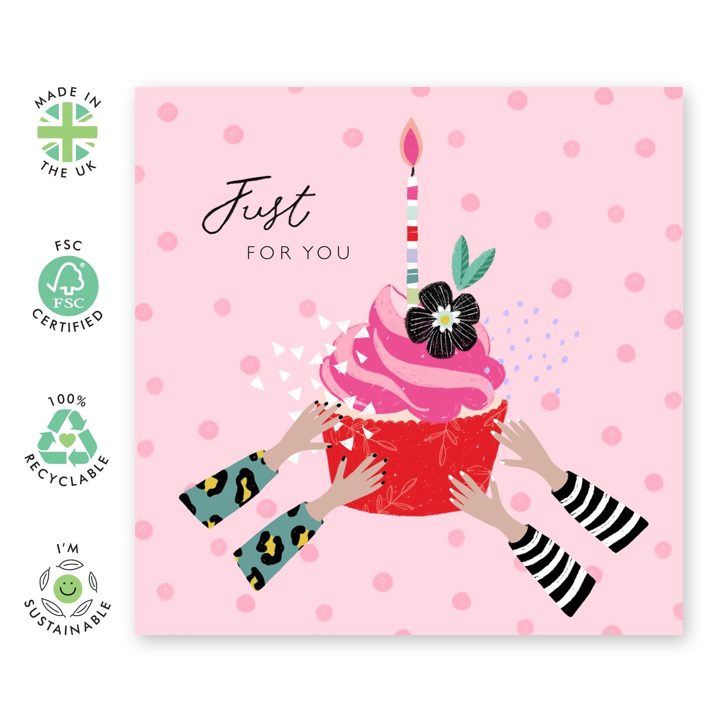 Greeting Card Birthday - Just For You - Friend Birthday Cards For Women - Cupcake Card - Sweet Gifts For Her Women Sister Students - Comes With Stickers By Central 23