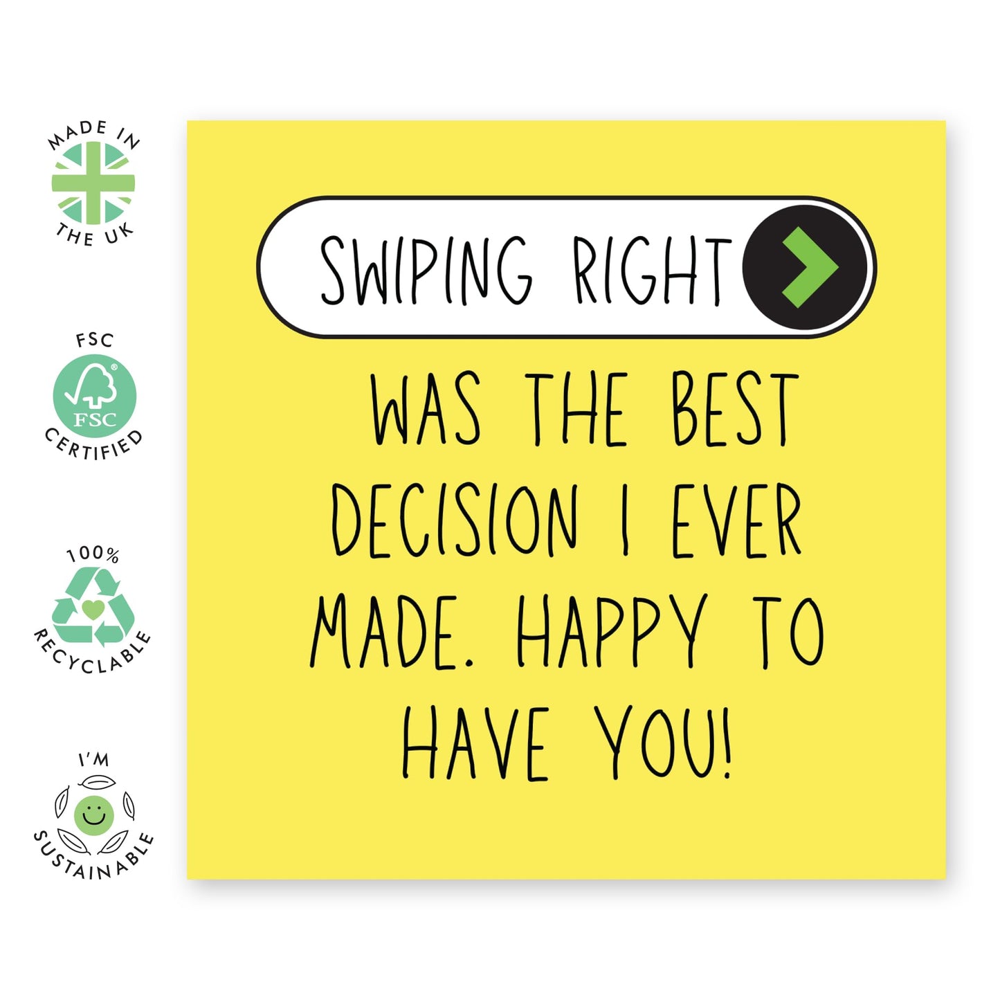 Anniversary Card For Him - Swiping Right Best Decision - Anniversary Cards For Husband Wife - Online Dating Humour - Valentines Day Cards For Boyfriend Girlfriend - Comes With Stickers - By Central 23