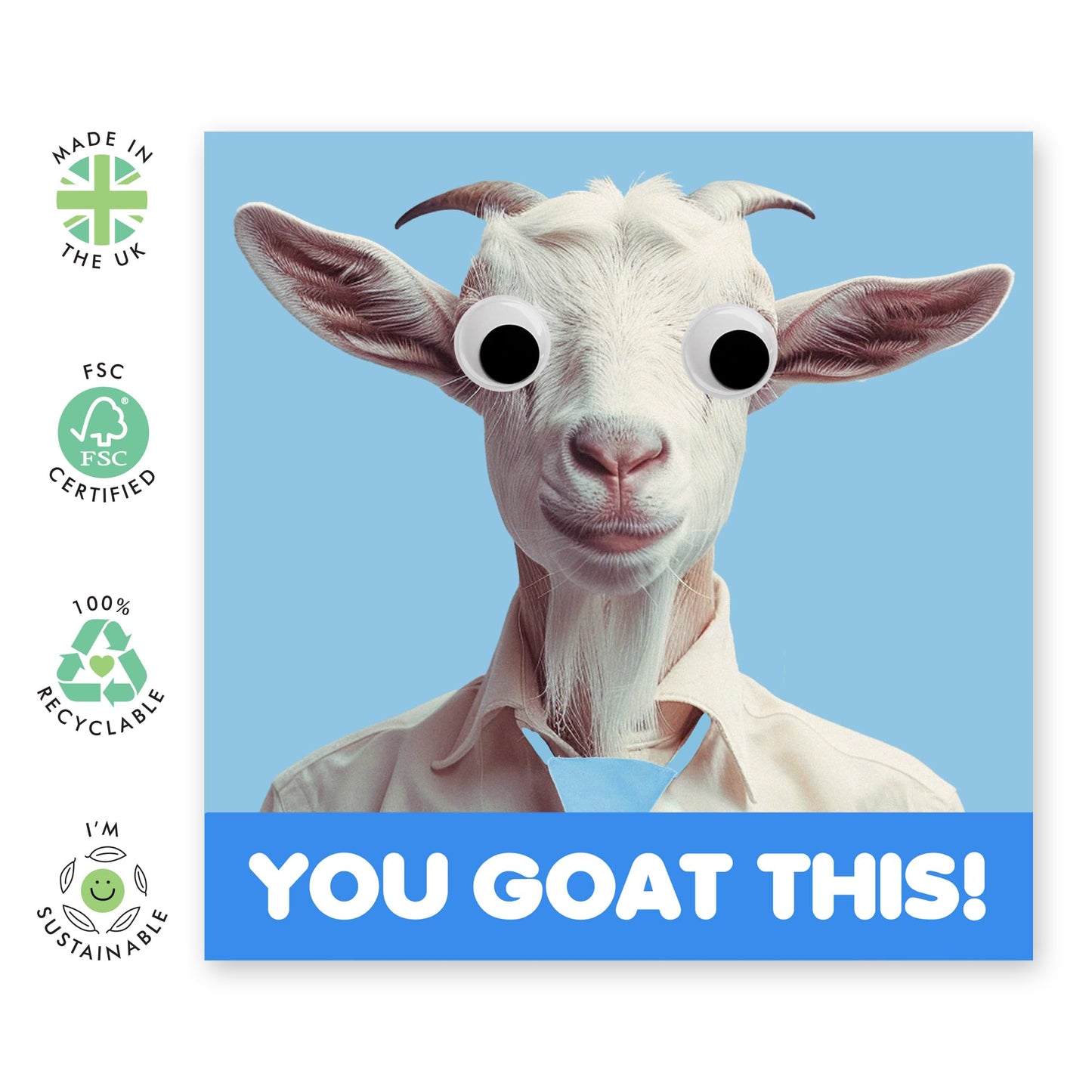 New Job Congratulations Card - 'Goat' - Congrats to Friends, Colleagues, Officemate, Workmate, Coworker, Family, Friends - Adorbale Pet - Comes with Fun Stickers