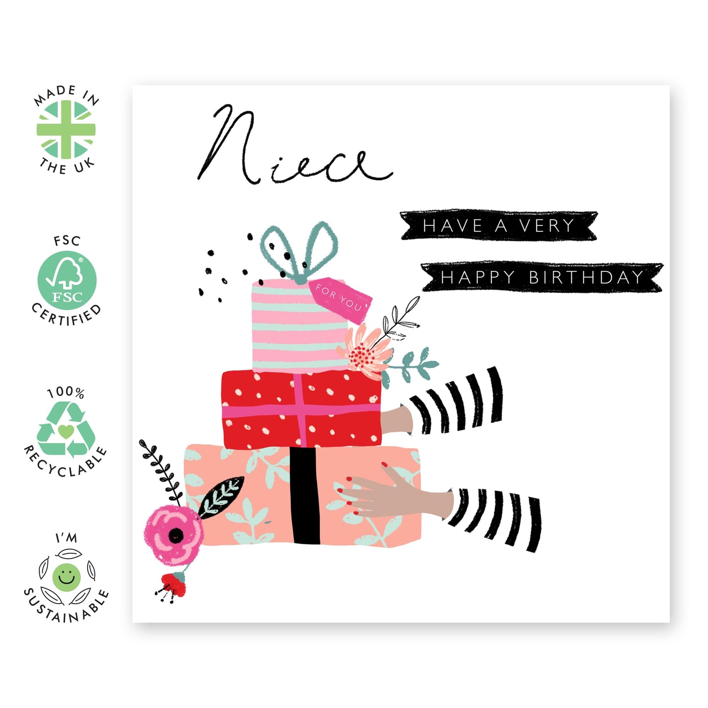 Niece Birthday Card For Women - Gifts Presents - Trendy Greeting Cards For Girls - Happy Birthday Niece Card - Celebration Gifts For Her - Comes With Stickers By Central 23