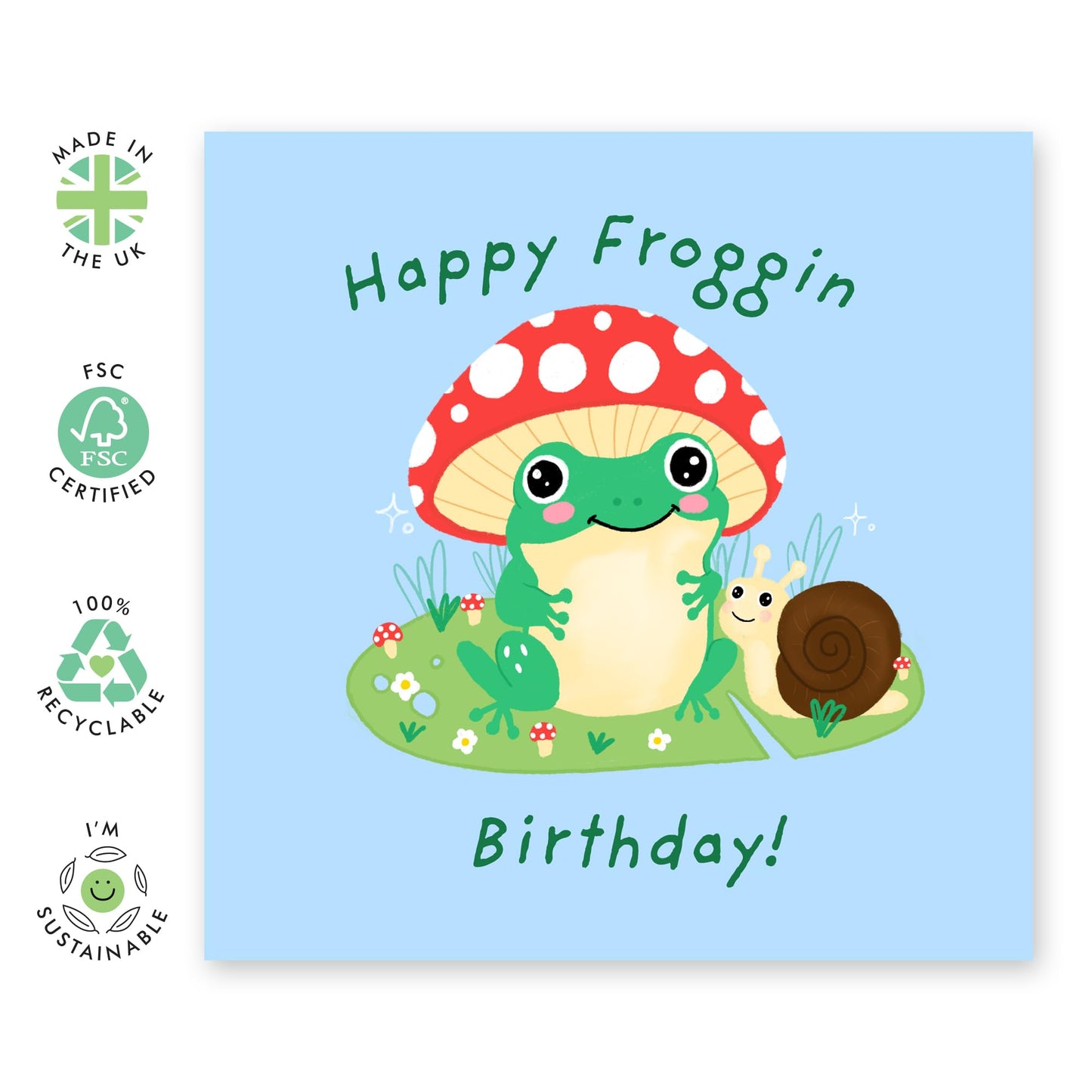 Hoppy Frog Birthday Card - 'Froggin Birthday' - Gifts for Him, Her, Women, Men, Friends, Coworker, Colleagues - With A Snail - Comes with Fun Stickers