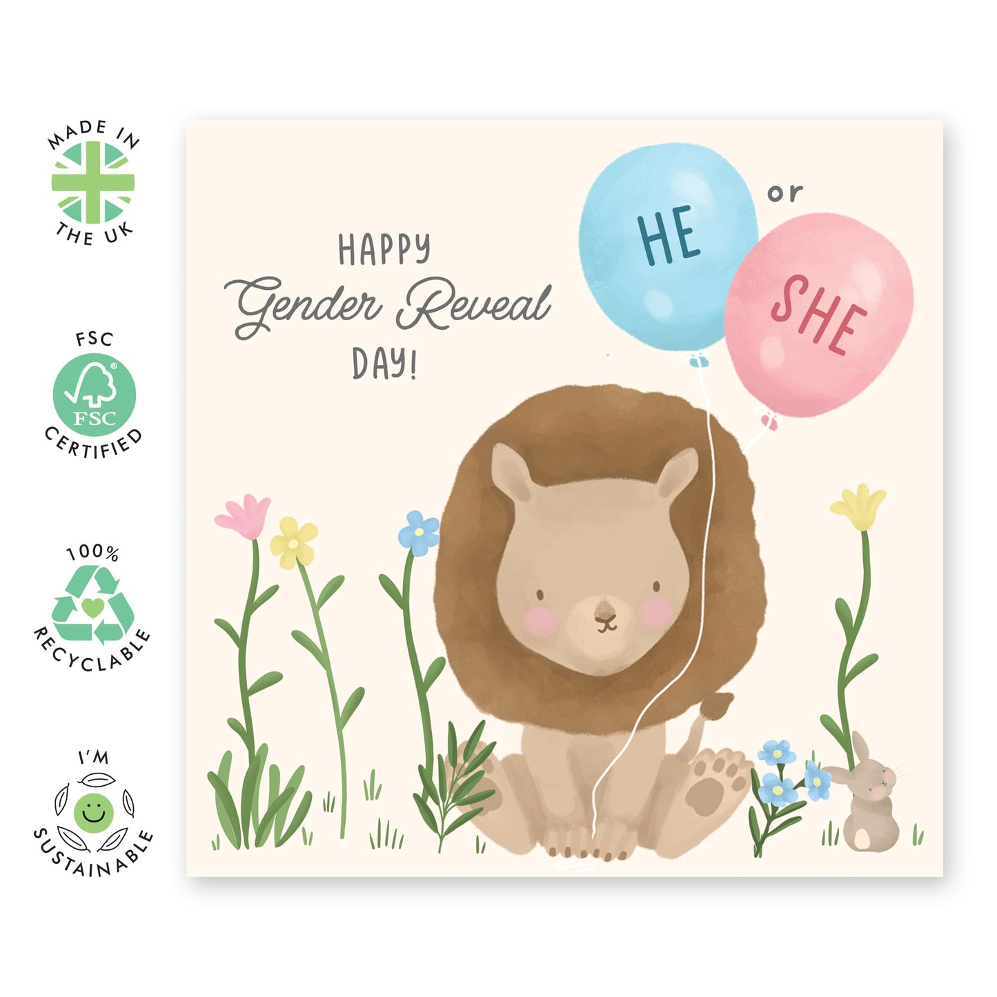 Celebration Greeting Card Animals - 'Gender Reveal Day' - Gifts for New Parents, Mum, Dad, Friends, Welcoming New Family - He or She - Comes with Fun Stickers