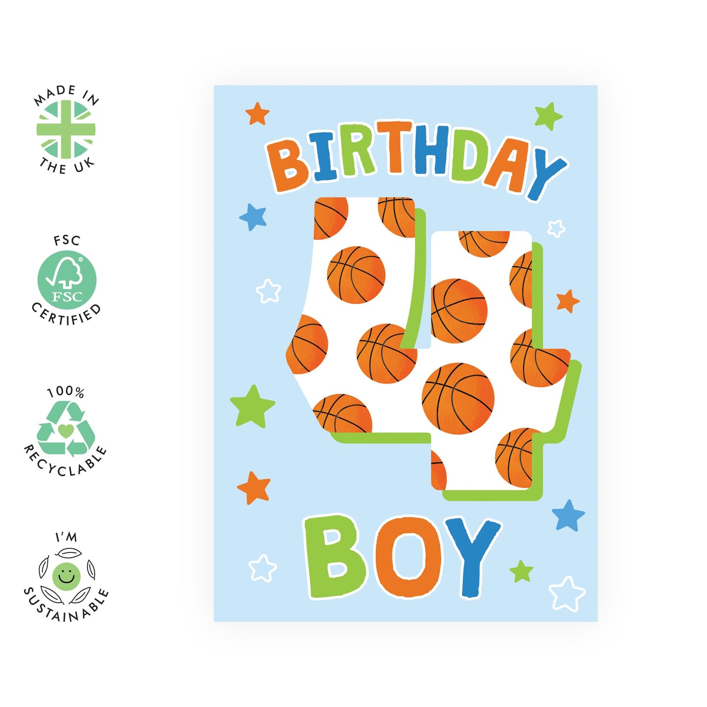 4th Birthday Card Boy Girl - Basketball Greeting Cards Age Four - Happy Fourth Birthday Cards For Kids Toddler - Milestone 4 Year Old Gifts For Him Her - Comes With Cute Stickers By Central 23