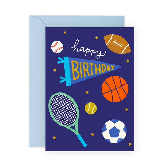 Sports-Themed Happy Birthday Card – Fun Football, Basketball & Tennis Balls – Gifts for Boys, Teens, Him, Men, Guys, Brother, Husband, Dad, Boyfriend, Athletes, & Sports Fans – Comes with Stickers