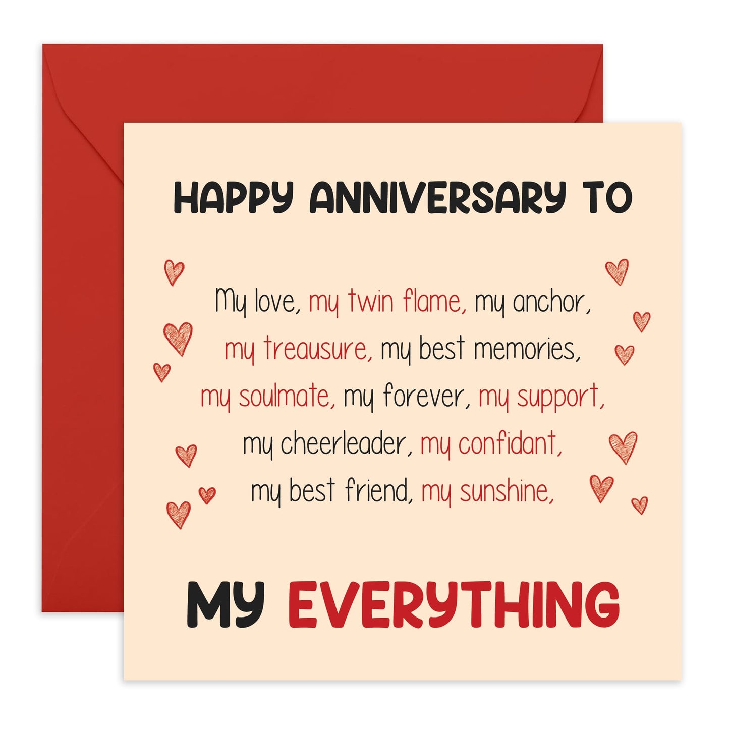Romantic Anniversary Card - "Happy Anniversary to My Everything" - Sentimental Love Greeting Card for Partner, Husband, Wife, Boyfriend, or Girlfriend- Comes with Fun Stickers
