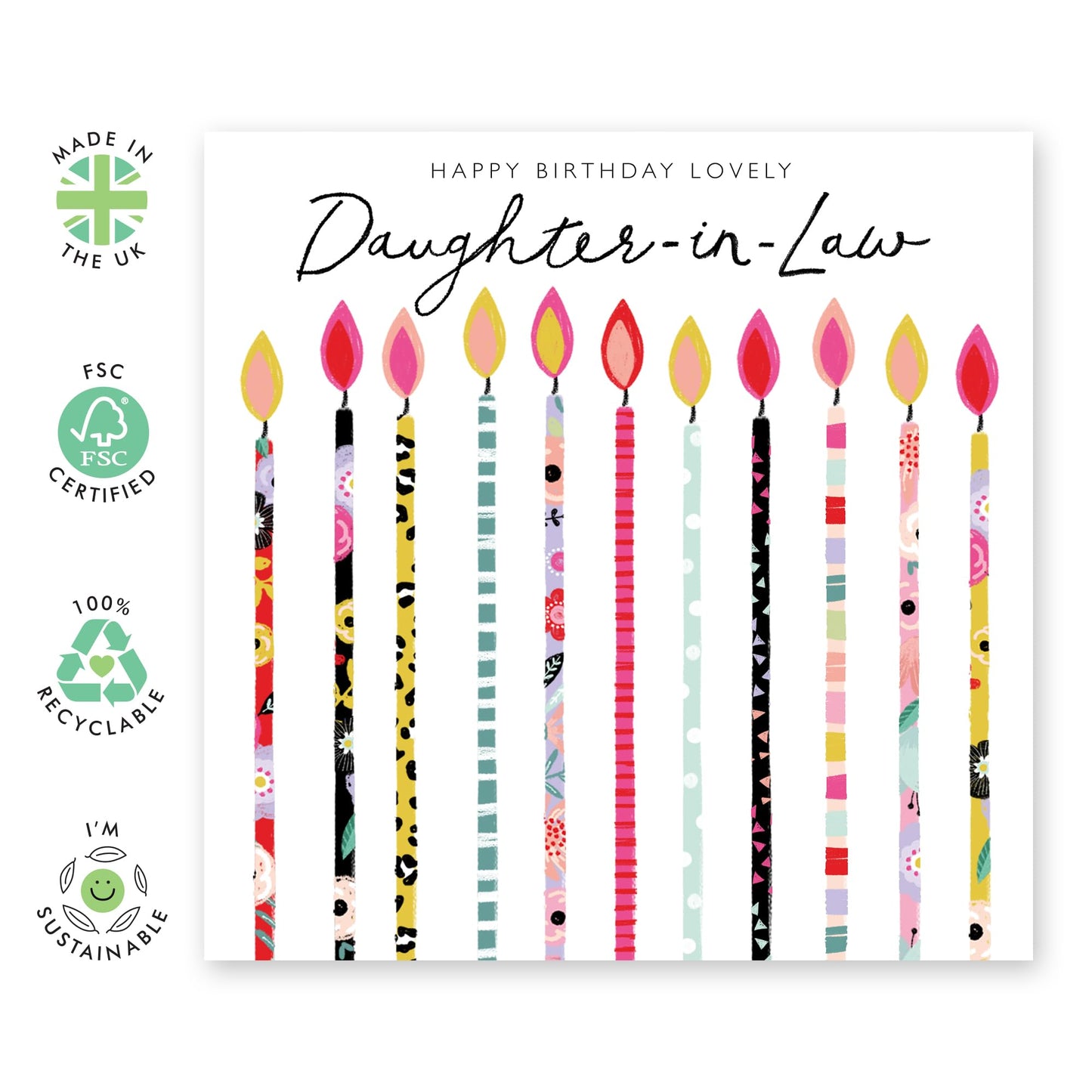 Birthday Cards For Women - Happy Birthday Card For Daughter In Law - Candles With Trendy Prints - Greeting Cards And Envelopes For Daughter-in-law - Gifts For Her - Comes With Stickers By Central 23