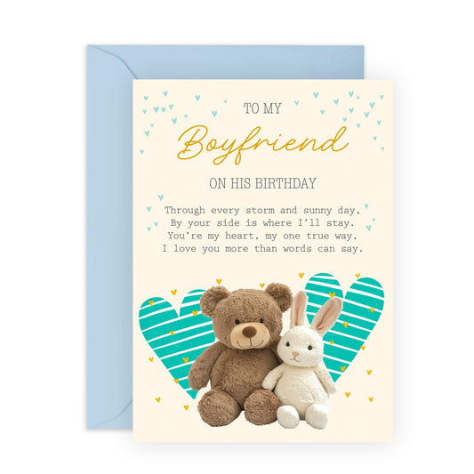 Birthday Card for Boyfriend - 'Boyfriend Birthday Teddy' - Gifts for Him, Men, Babe, Darling - More Than Words Can Say - Comes with Fun Stickers