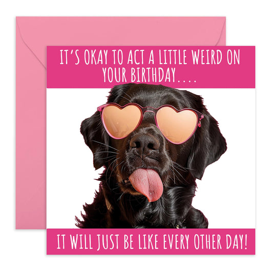Cute & Funny Birthday Card - 'Little Weird' - Gifts for Girlfriends, BFFs, Besties, Bestfriends, Coworker- Fabulously Cute Dog - Comes with Fun Stickers
