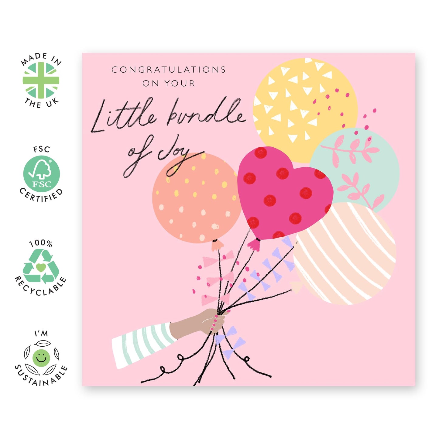 Baby Shower Card For New Parents Pregnancy Baby On The Way - Little Bundle Of Joy - Congratulations Card For New Baby Girl Newborn - Comes With Stickers - By Central 23