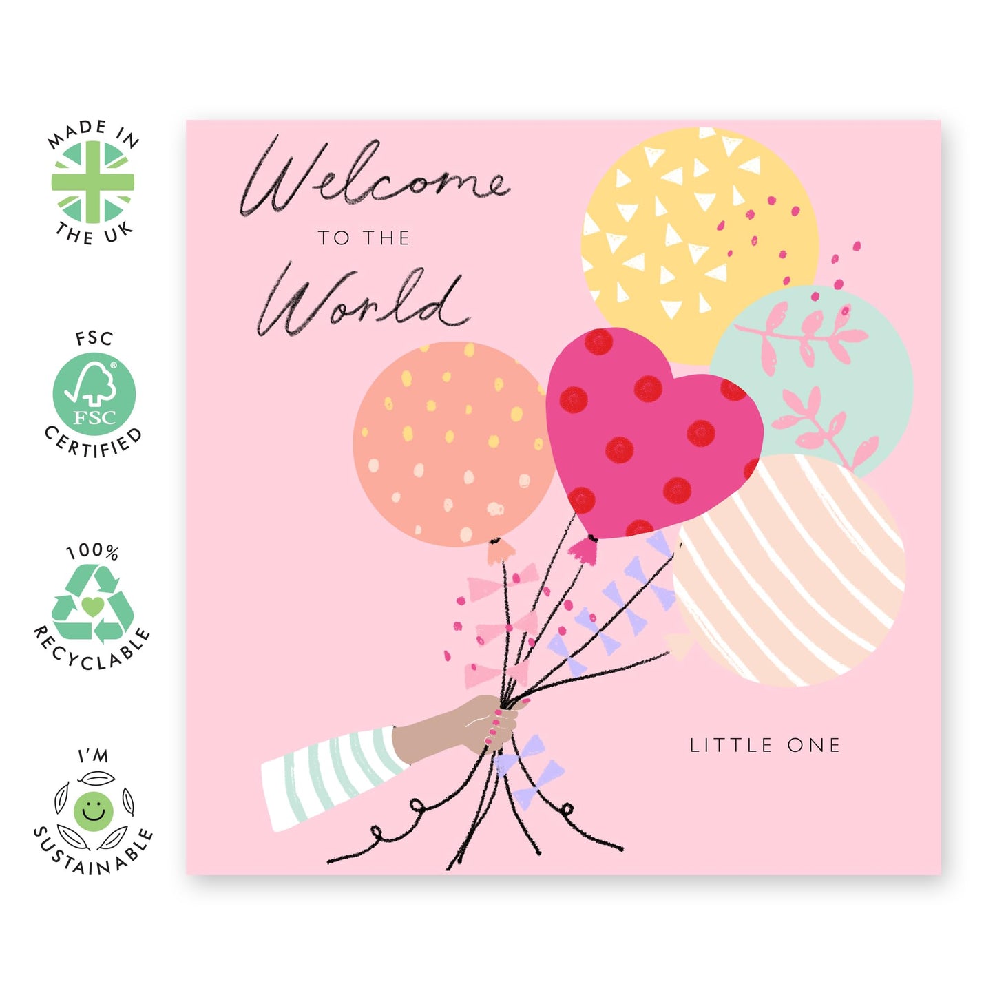 Baby Shower Card - Welcome To The World Little One - Welcome Home New Baby Girl - Congratulations Card For Parents - New Baby Greeting Cards - Comes With Stickers - By Central 23