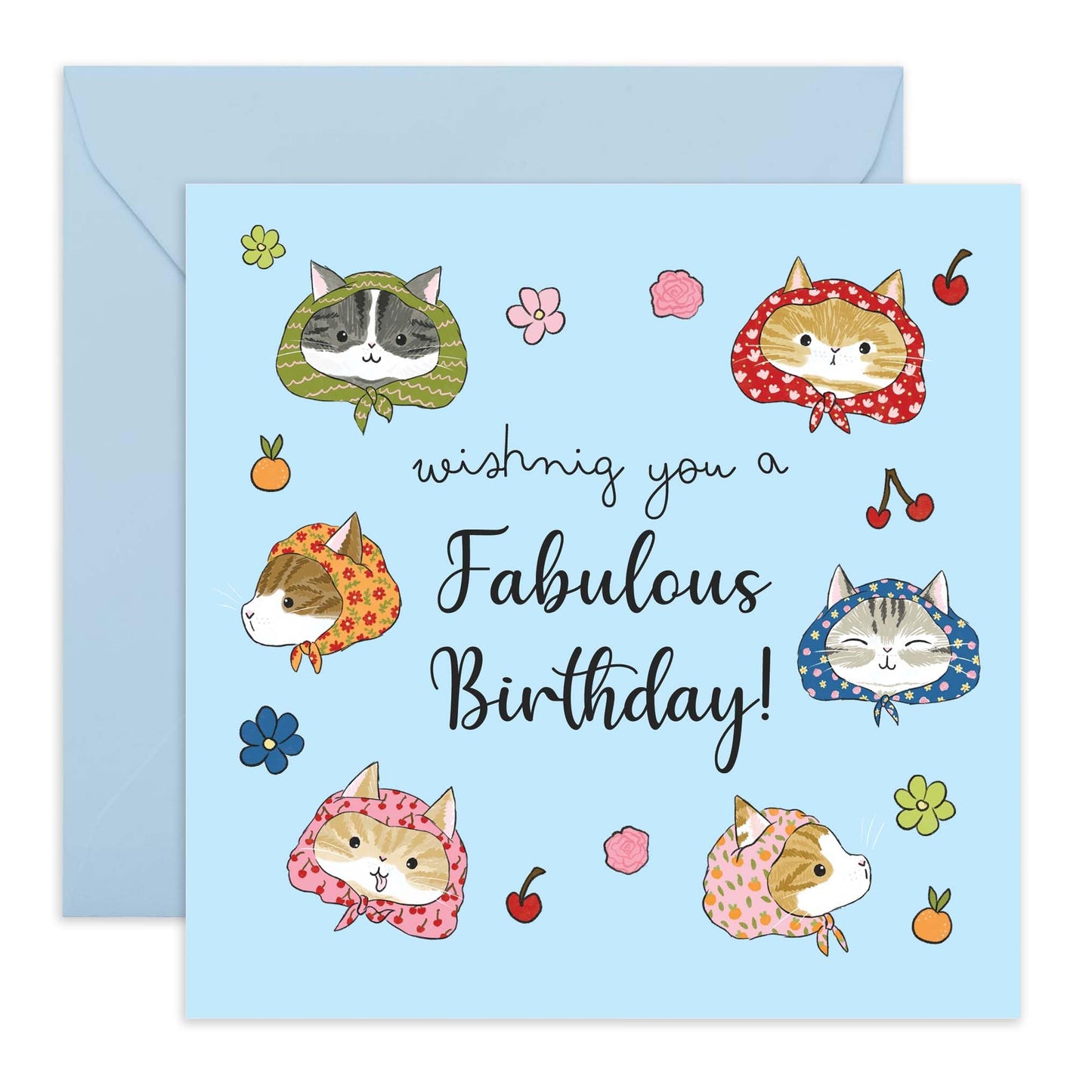 Cat Birthday Card - Fabulous Birthday - Cats Wearing Headscarf - Cute Birthday Cards For Women - Greeting Cards For Cat Mum Sister Niece Friends - Comes With Stickers - By Central 23